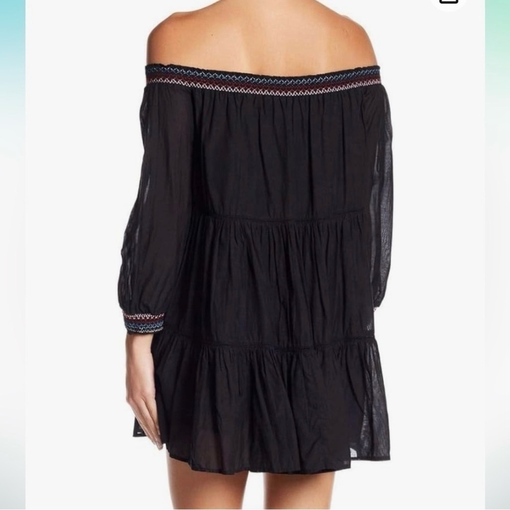 Free People Black Off-Shoulder Mini Dress with Floral Embroidery Size M - Picture 2 of 14
